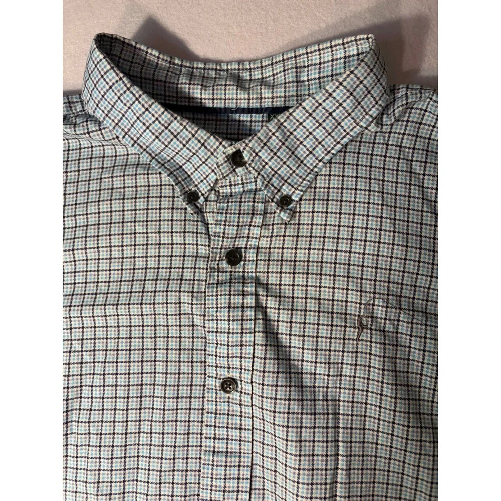 Orvis Active Fit Mens XXL Blue White Plaid Long Sleeve Button Down Shirt Logo